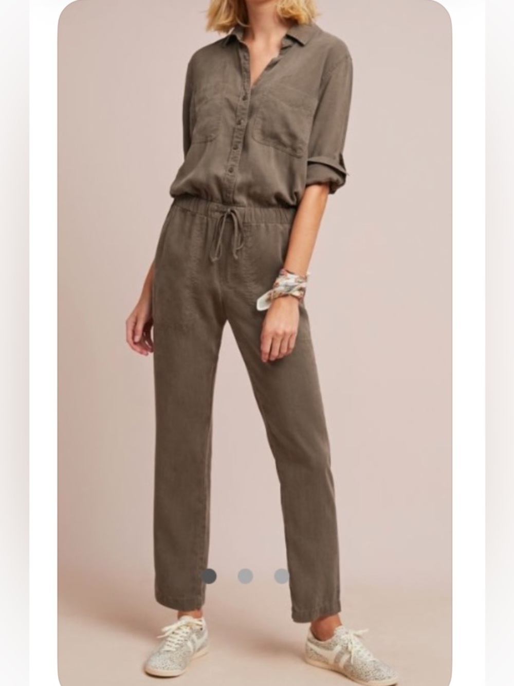 Anthropologie Cloth & Stone Army Green Utility Jumpsuit